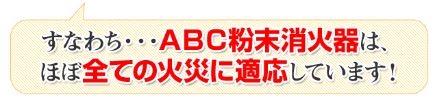 すなわち・・・ABC粉末消火器は、ほぼ全ての火災に適応しています！