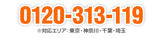 0120-313-119　※対応エリア：東京・神奈川・千葉・埼玉