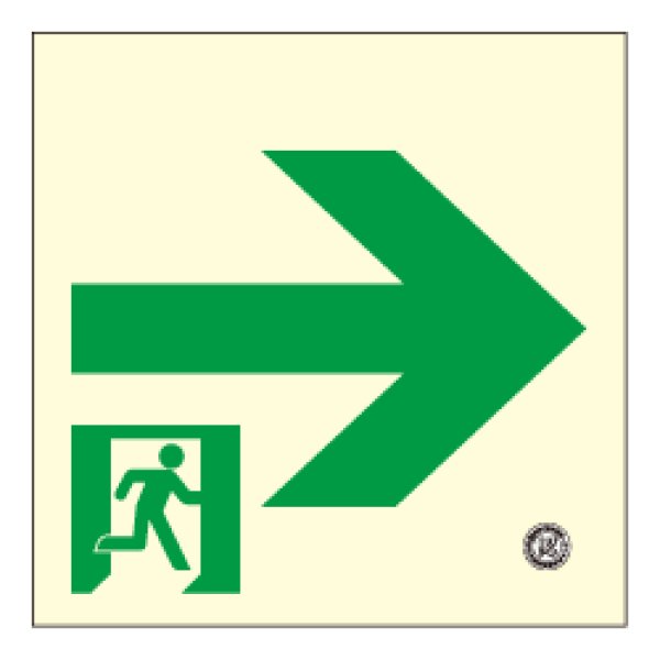 画像1: 【壁用】高輝度蓄光式 避難通路誘導標識（右矢印） HLS-17 正方形（中） (1)